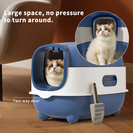 Extra Large Fully Enclosed Cat Litter Box | Anti - Splash & Odor - Locking Cat Toilet | Spacious Flip - Top Pet Litter Pan with Free Scoop - Phoenix