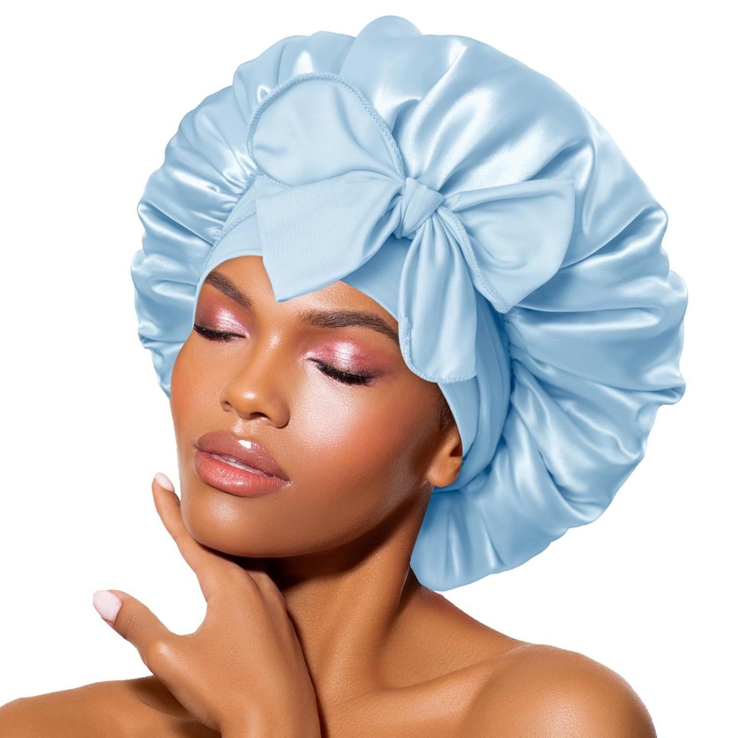 Silk Bonnet For Sleeping Women Satin Bonnet Double Layer Satin Lined Hair Bonnet With Tie Band Curly Hair - Phoenix