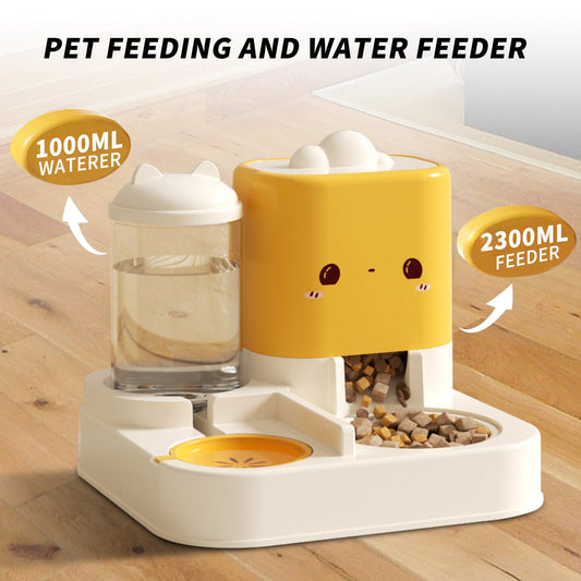 2 - in - 1 Cartoon Pink Pet Automatic Feeder & Waterer Set | Large Capacity Gravity Food Dispenser & Water Fountain | Cute Aesthetic Slow Feeder for Cats & Small Dogs - Phoenix