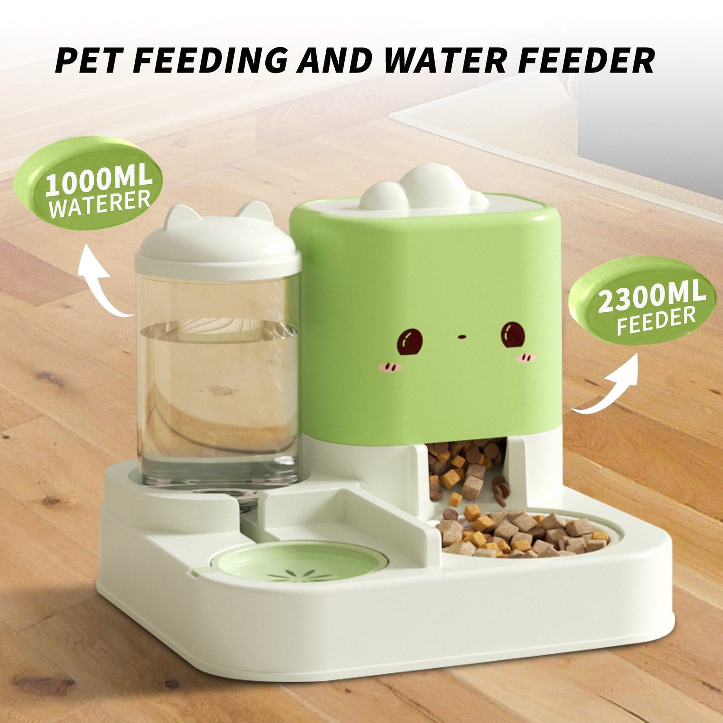 2 - in - 1 Cartoon Pink Pet Automatic Feeder & Waterer Set | Large Capacity Gravity Food Dispenser & Water Fountain | Cute Aesthetic Slow Feeder for Cats & Small Dogs - Phoenix