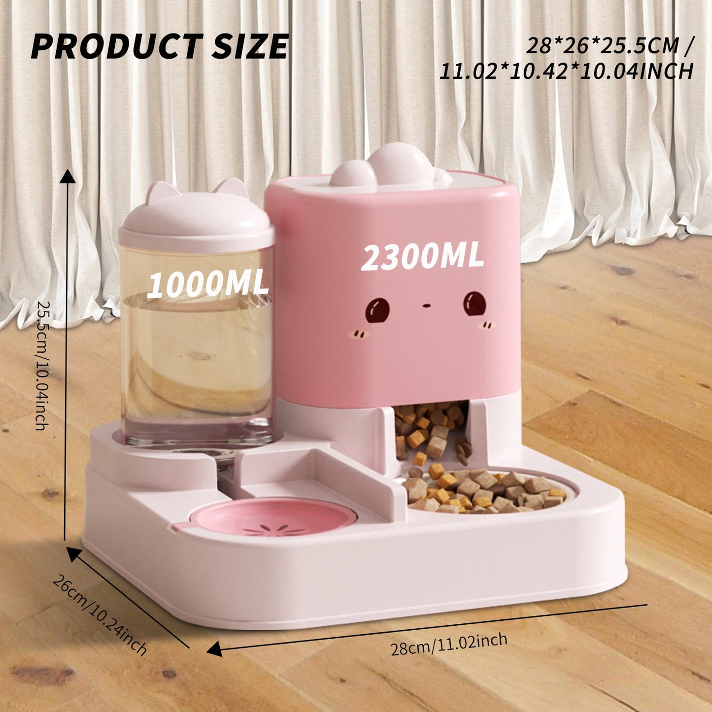 2 - in - 1 Cartoon Pink Pet Automatic Feeder & Waterer Set | Large Capacity Gravity Food Dispenser & Water Fountain | Cute Aesthetic Slow Feeder for Cats & Small Dogs - Phoenix