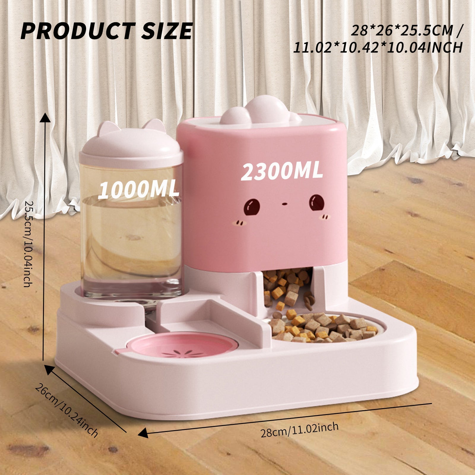 2 - in - 1 Cartoon Pink Pet Automatic Feeder & Waterer Set | Large Capacity Gravity Food Dispenser & Water Fountain | Cute Aesthetic Slow Feeder for Cats & Small Dogs - Phoenix
