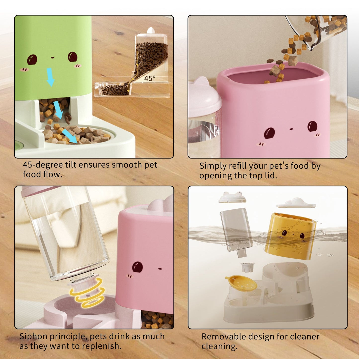 2 - in - 1 Cartoon Pink Pet Automatic Feeder & Waterer Set | Large Capacity Gravity Food Dispenser & Water Fountain | Cute Aesthetic Slow Feeder for Cats & Small Dogs - Phoenix