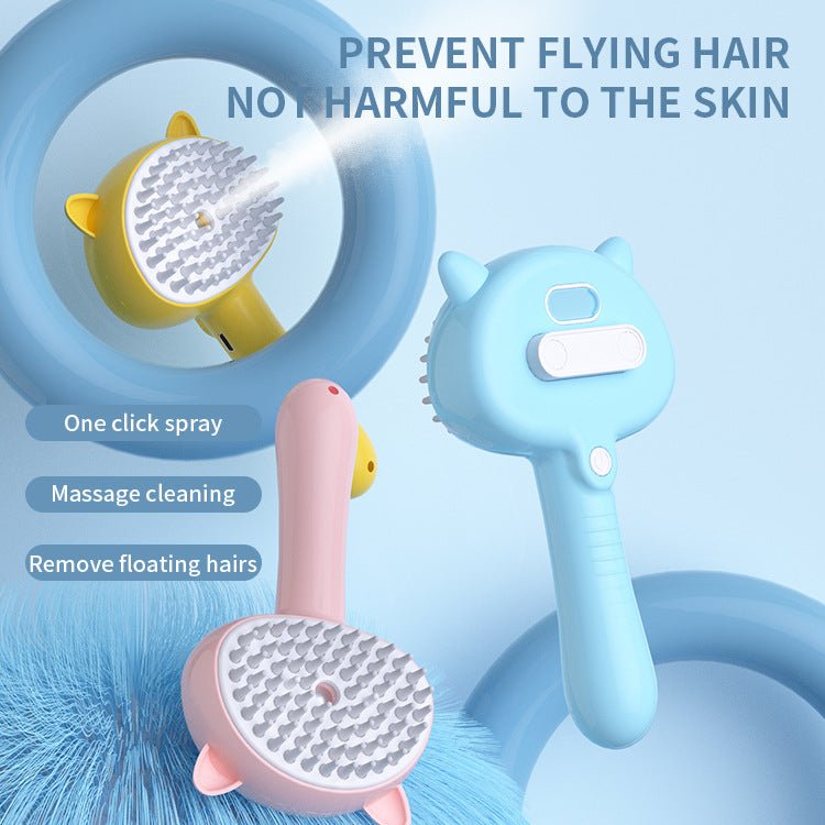 3 - in - 1 Electric Steamy Cat Brush | Rechargeable Pet Grooming Brush with Integrated Mist Spray | Self - Cleaning Slicker Brush for Massaging & De - Shedding Cats & Dogs - Phoenix