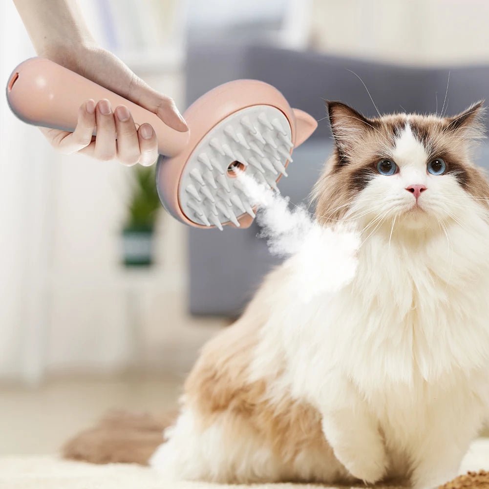 3 - in - 1 Electric Steamy Cat Brush | Rechargeable Pet Grooming Brush with Integrated Mist Spray | Self - Cleaning Slicker Brush for Massaging & De - Shedding Cats & Dogs - Phoenix