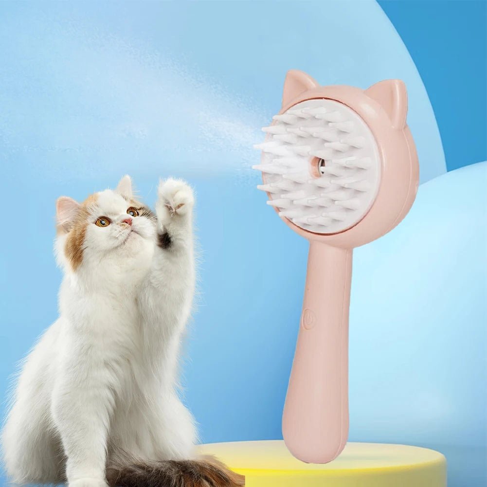 3 - in - 1 Electric Steamy Cat Brush | Rechargeable Pet Grooming Brush with Integrated Mist Spray | Self - Cleaning Slicker Brush for Massaging & De - Shedding Cats & Dogs - Phoenix