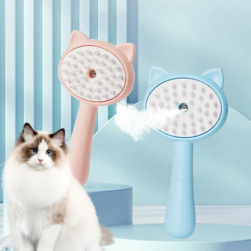 3 - in - 1 Electric Steamy Cat Brush | Rechargeable Pet Grooming Brush with Integrated Mist Spray | Self - Cleaning Slicker Brush for Massaging & De - Shedding Cats & Dogs - Phoenix