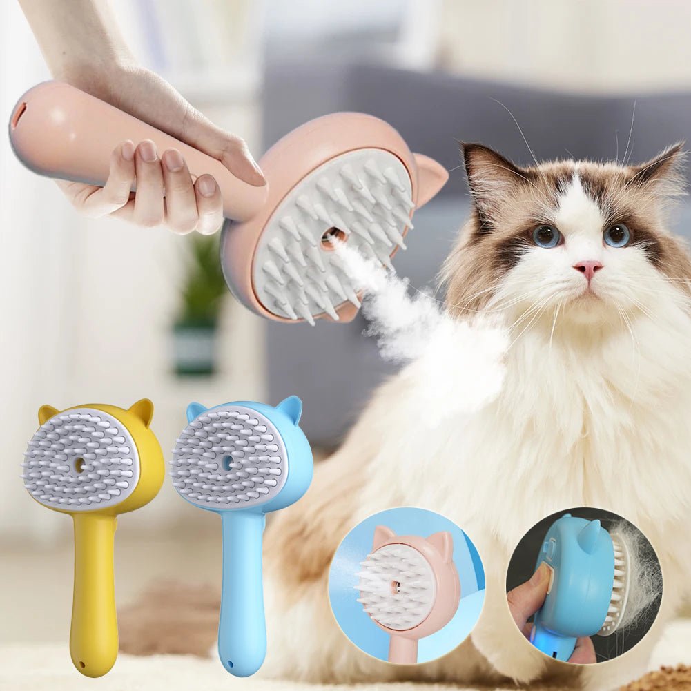 3 - in - 1 Electric Steamy Cat Brush | Rechargeable Pet Grooming Brush with Integrated Mist Spray | Self - Cleaning Slicker Brush for Massaging & De - Shedding Cats & Dogs - Phoenix