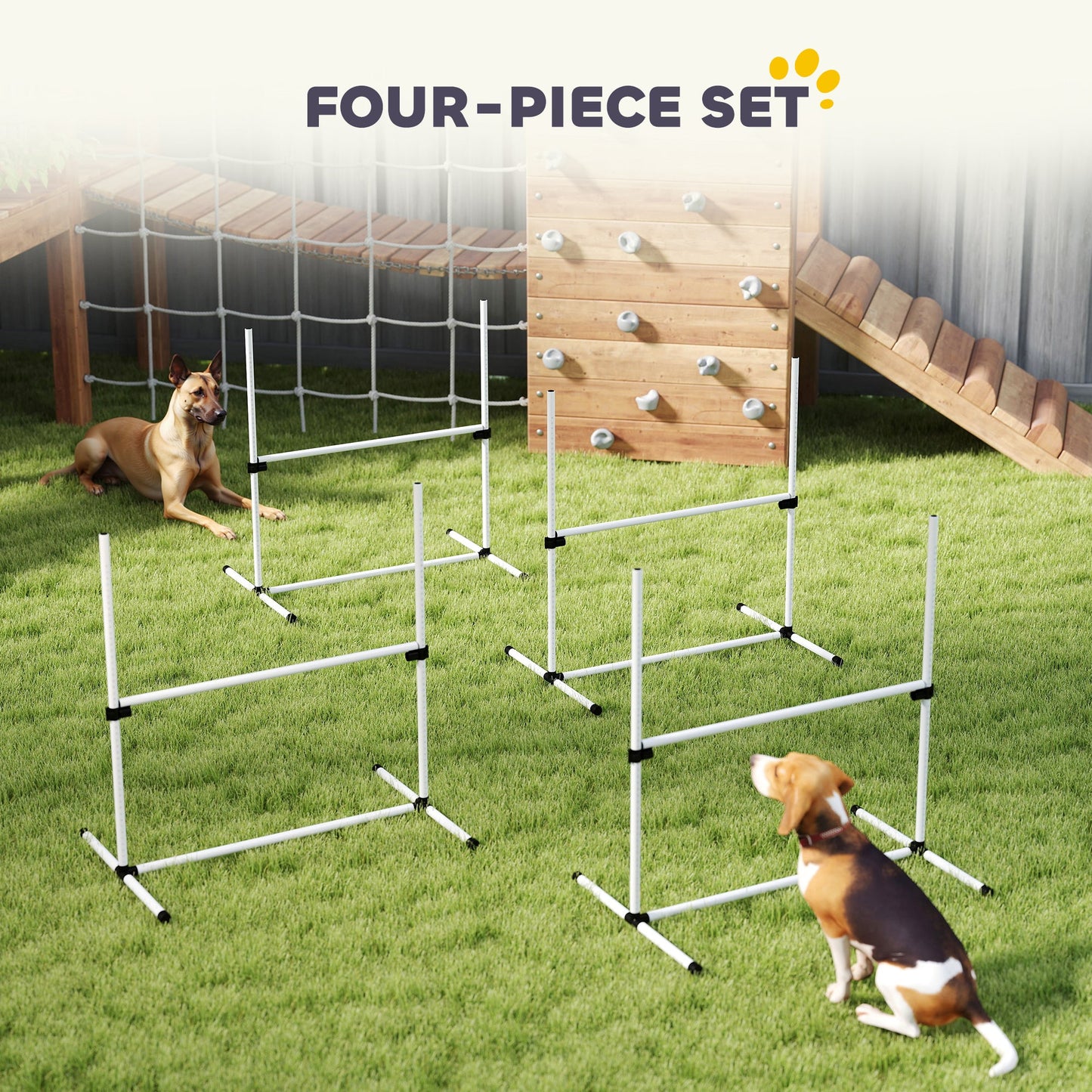 4 - Piece Adjustable Dog Agility Jump Set | Professional Indoor & Outdoor Dog Training Kit | High - Jump Obstacle Course with Displacing Safety Bar & Carry Bag - Phoenix