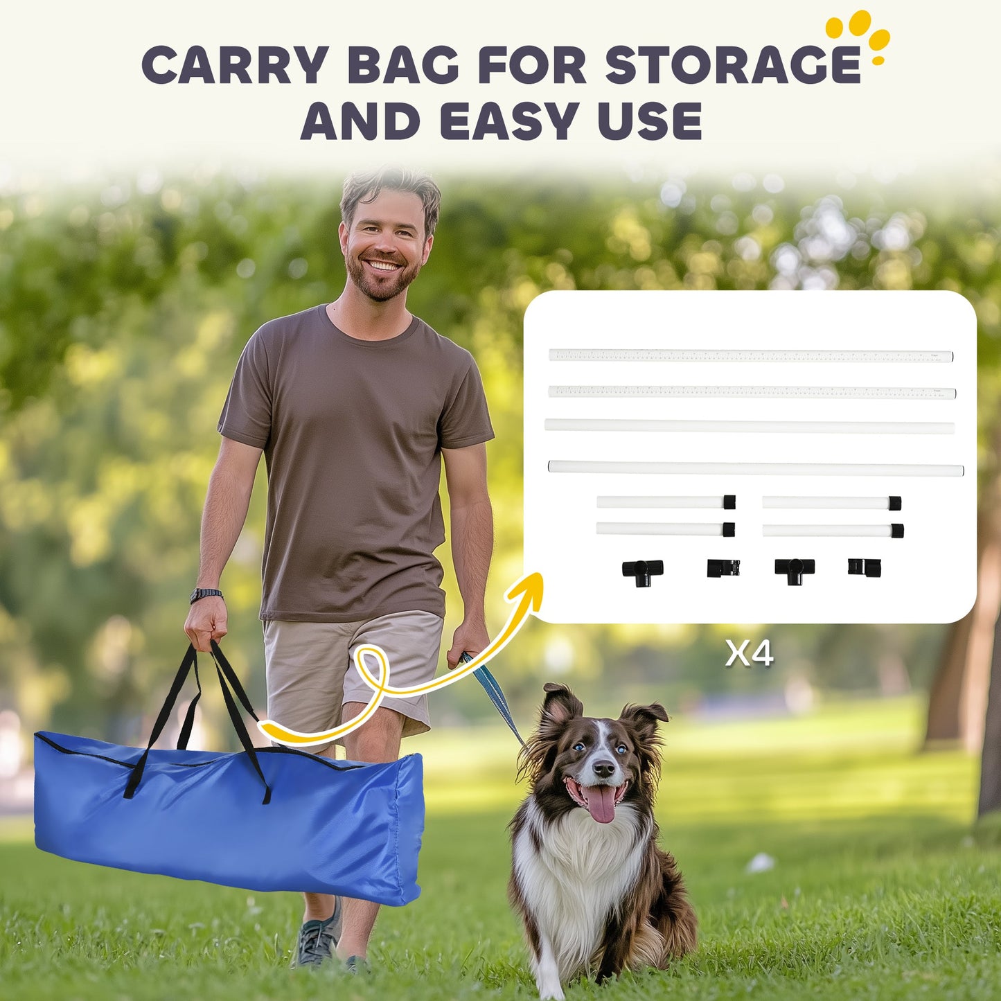 4 - Piece Adjustable Dog Agility Jump Set | Professional Indoor & Outdoor Dog Training Kit | High - Jump Obstacle Course with Displacing Safety Bar & Carry Bag - Phoenix