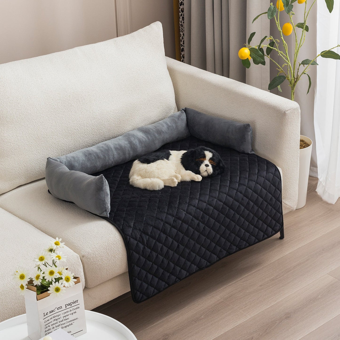 Dog Sofa Bed & Furniture Protector | Removable Anti - Anxiety Pet Couch Cover | Washable Bolster Dog Bed Mat for Large Dogs & Cats - Phoenix