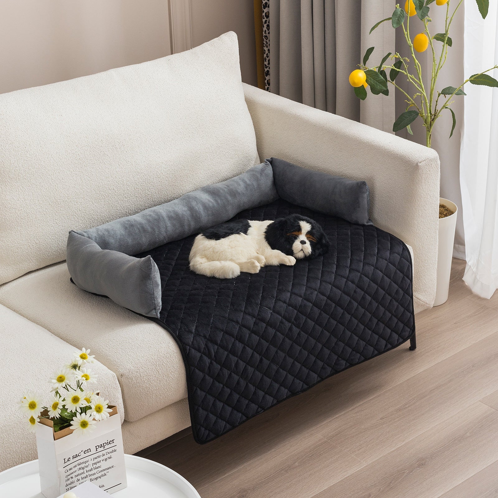 Dog Sofa Bed & Furniture Protector | Removable Anti - Anxiety Pet Couch Cover | Washable Bolster Dog Bed Mat for Large Dogs & Cats - Phoenix