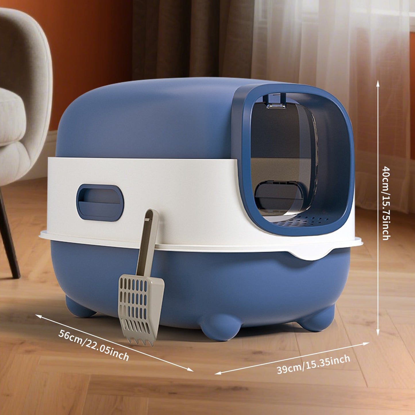 Extra Large Fully Enclosed Cat Litter Box | Anti - Splash & Odor - Locking Cat Toilet | Spacious Flip - Top Pet Litter Pan with Free Scoop - Phoenix