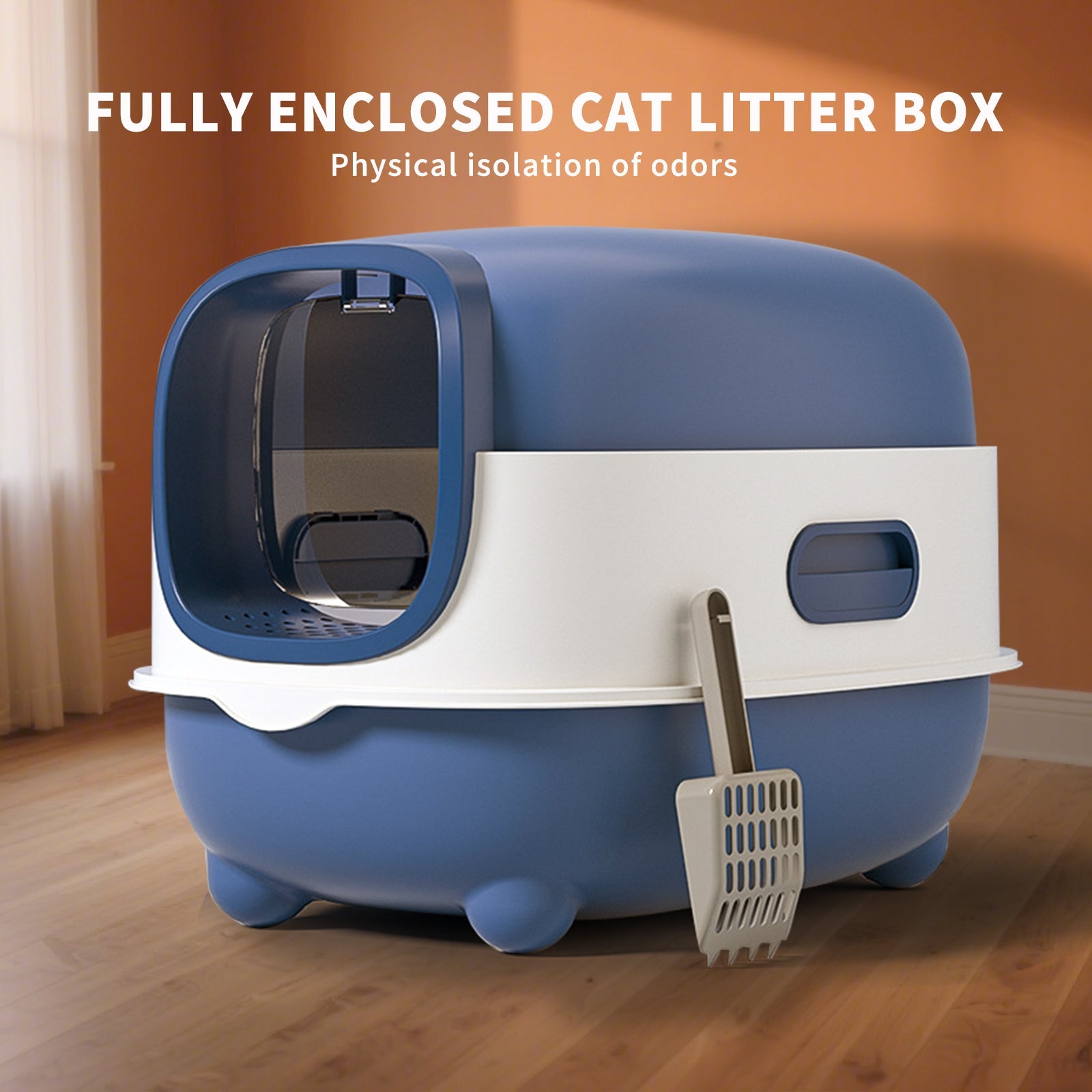 Extra Large Fully Enclosed Cat Litter Box | Anti - Splash & Odor - Locking Cat Toilet | Spacious Flip - Top Pet Litter Pan with Free Scoop - Phoenix