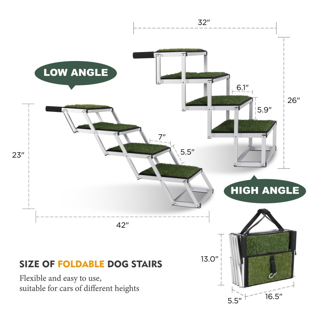 Foldable Aluminum Dog Ramp for Large Dogs | Portable Non - Slip Pet Stairs for SUVs, Trucks & High Beds | Lightweight Reinforced Safety Ramp Supports up to 250lbs - Phoenix