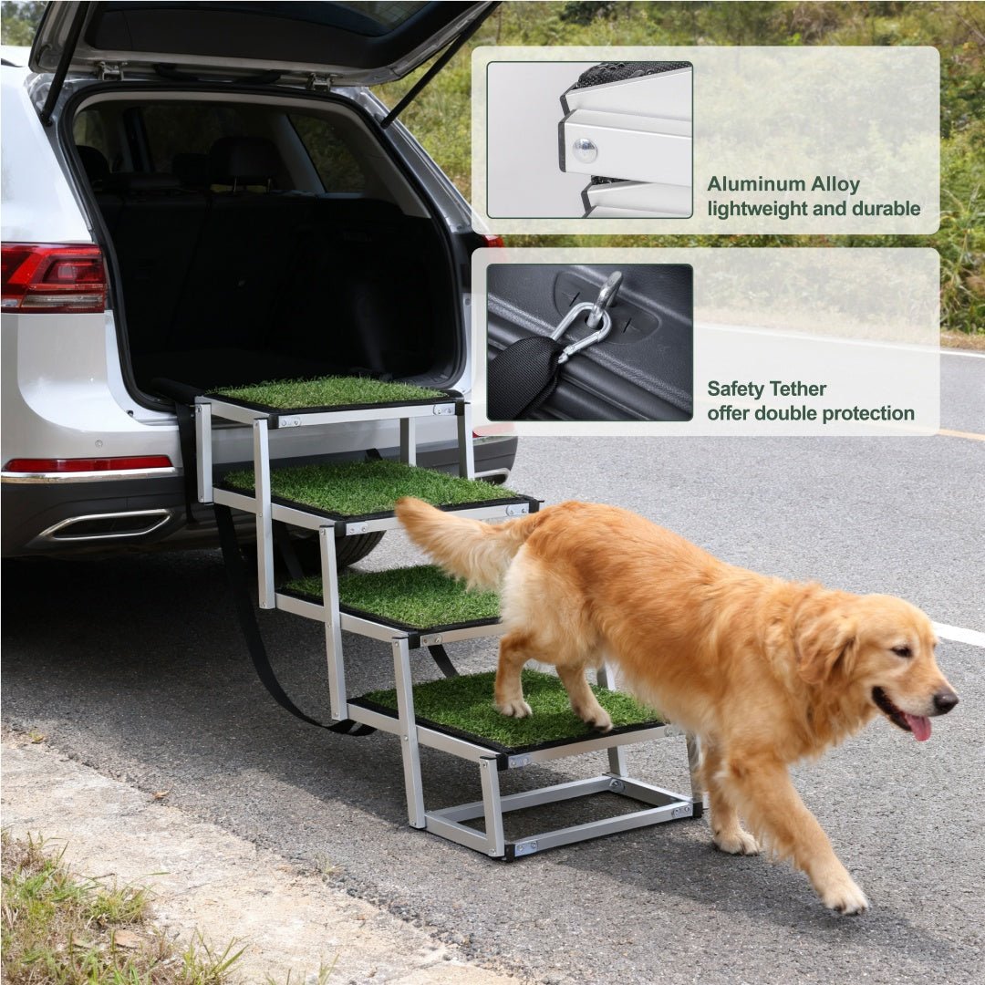 Foldable Aluminum Dog Ramp for Large Dogs | Portable Non - Slip Pet Stairs for SUVs, Trucks & High Beds | Lightweight Reinforced Safety Ramp Supports up to 250lbs - Phoenix