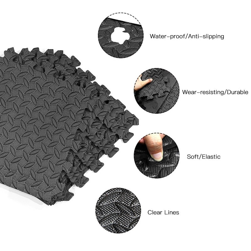 Interlocking EVA Foam Floor Mats | 12 - Piece Large Exercise Puzzle Tiles | Non - Slip Home Gym & Playroom Flooring (48 Sq Ft Coverage) - Phoenix