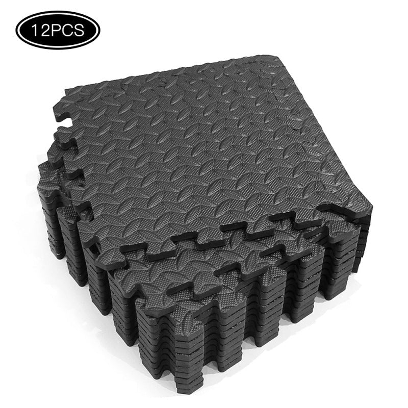 Interlocking EVA Foam Floor Mats | 12 - Piece Large Exercise Puzzle Tiles | Non - Slip Home Gym & Playroom Flooring (48 Sq Ft Coverage) - Phoenix