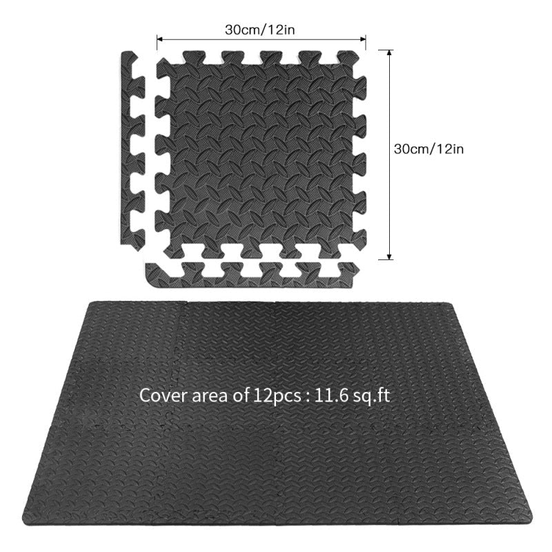 Interlocking EVA Foam Floor Mats | 12 - Piece Large Exercise Puzzle Tiles | Non - Slip Home Gym & Playroom Flooring (48 Sq Ft Coverage) - Phoenix
