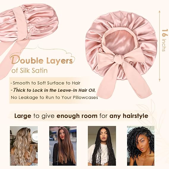 Silk Bonnet For Sleeping Women Satin Bonnet Double Layer Satin Lined Hair Bonnet With Tie Band Curly Hair - Phoenix
